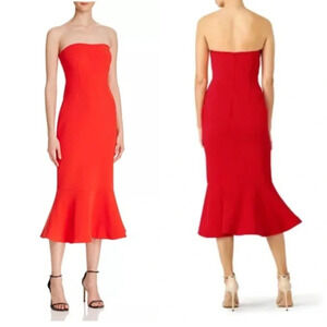 Cinq a Sept Red Strapless Luna Midi Sheath Mermaid Hem Dress Size 2
